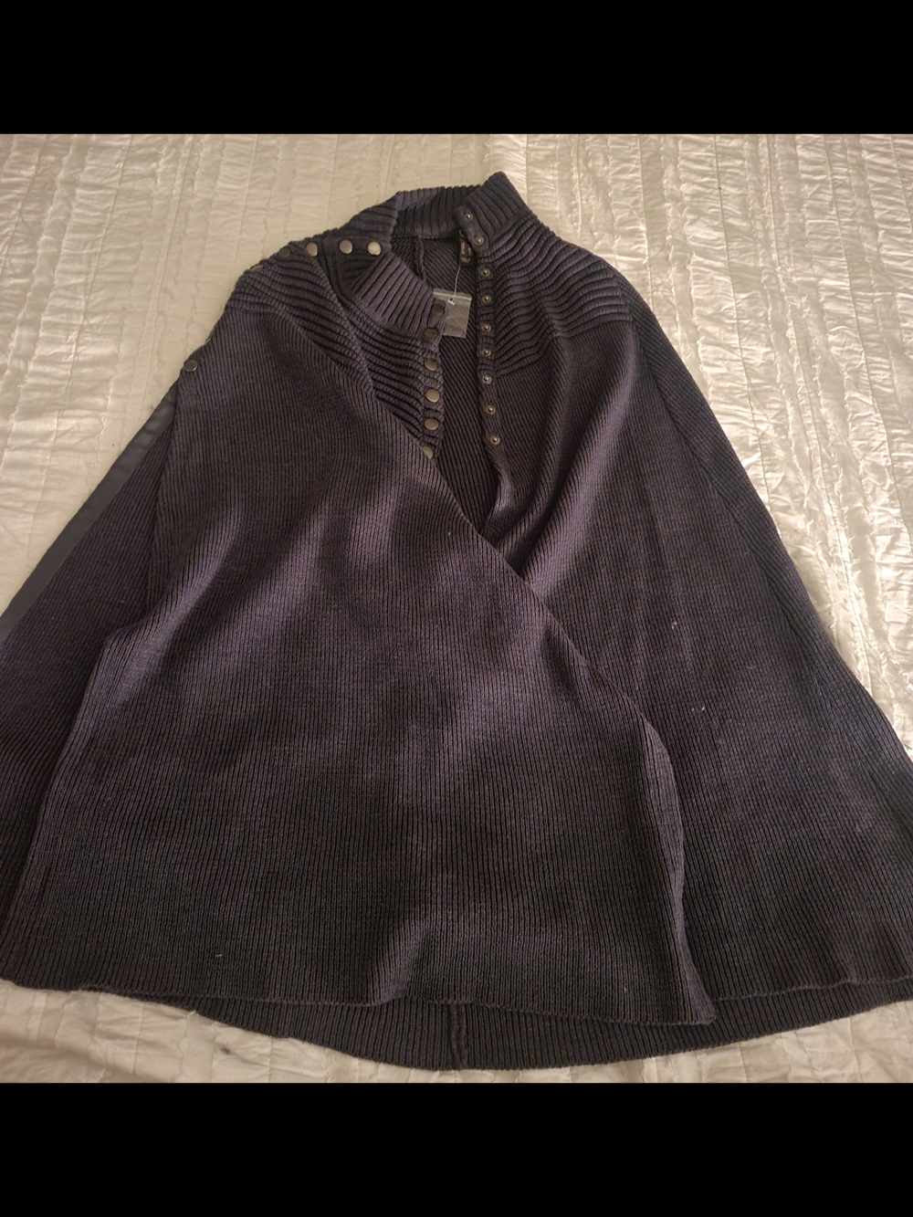 G.I.L.I. Navy Ribbed Button-Trim Poncho Sweater